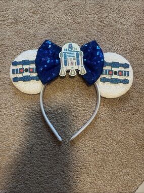 R2-D2 Sequin Mouse Ear Headband with Blue Bow